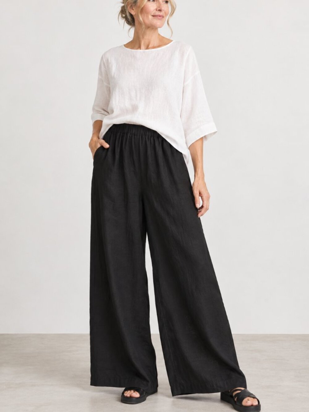 Bryn Walker 100% Linen Wide Leg Pants S Elastic Waist Lagenlook